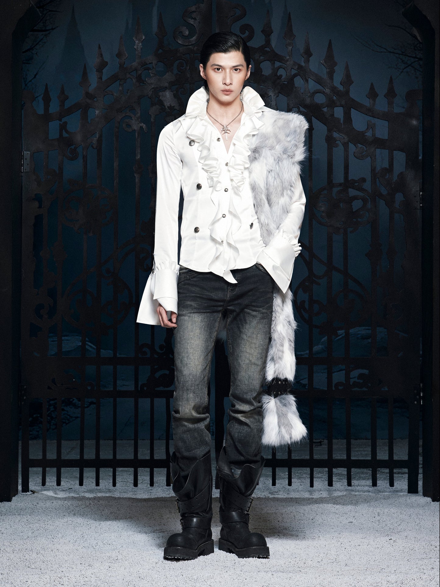 SL OVERSIZED GREY MIXED SCARF