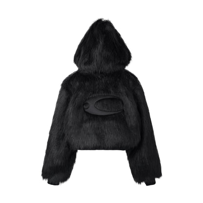 CZ FAUX FUR REVERSIBLE CROPPED JACKET ( BLACK )