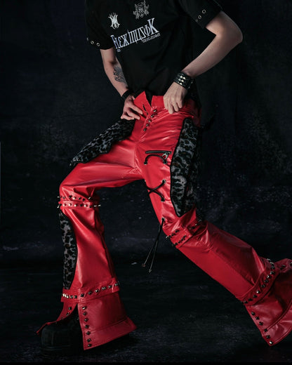 "FLAWLESS" LEOPARD MIX RED LEATHER SKINNY FLARED