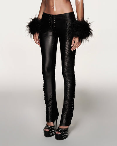 “Sculpted Leather Ruched Pants”
