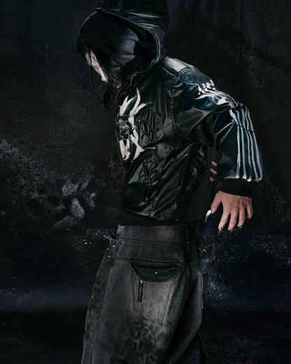 "BBY TECHBOI" 2 LAYER LEATHER SHELL HOODED JACKET