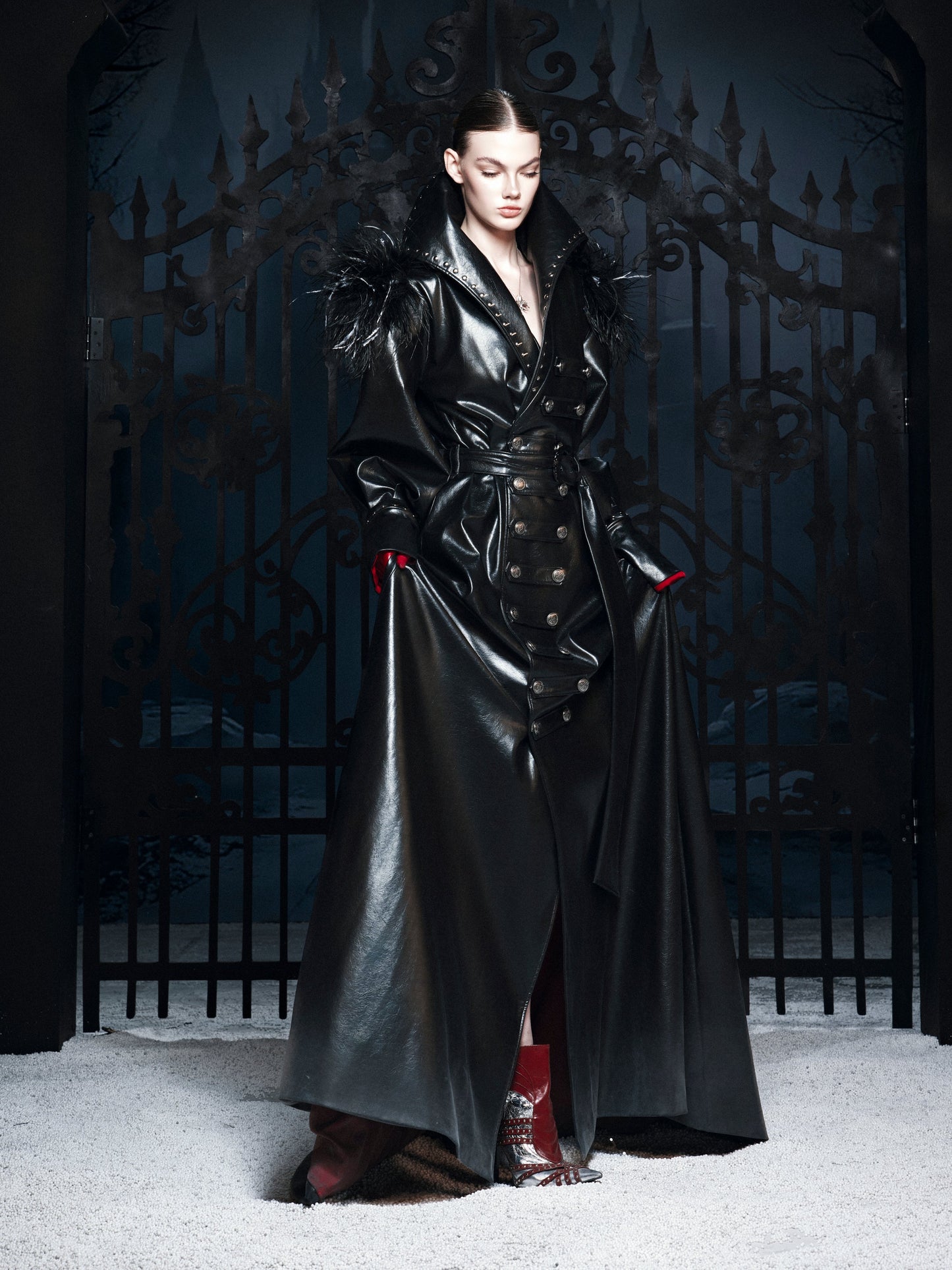 “DARK REQUIEM” Leather Trench Coat