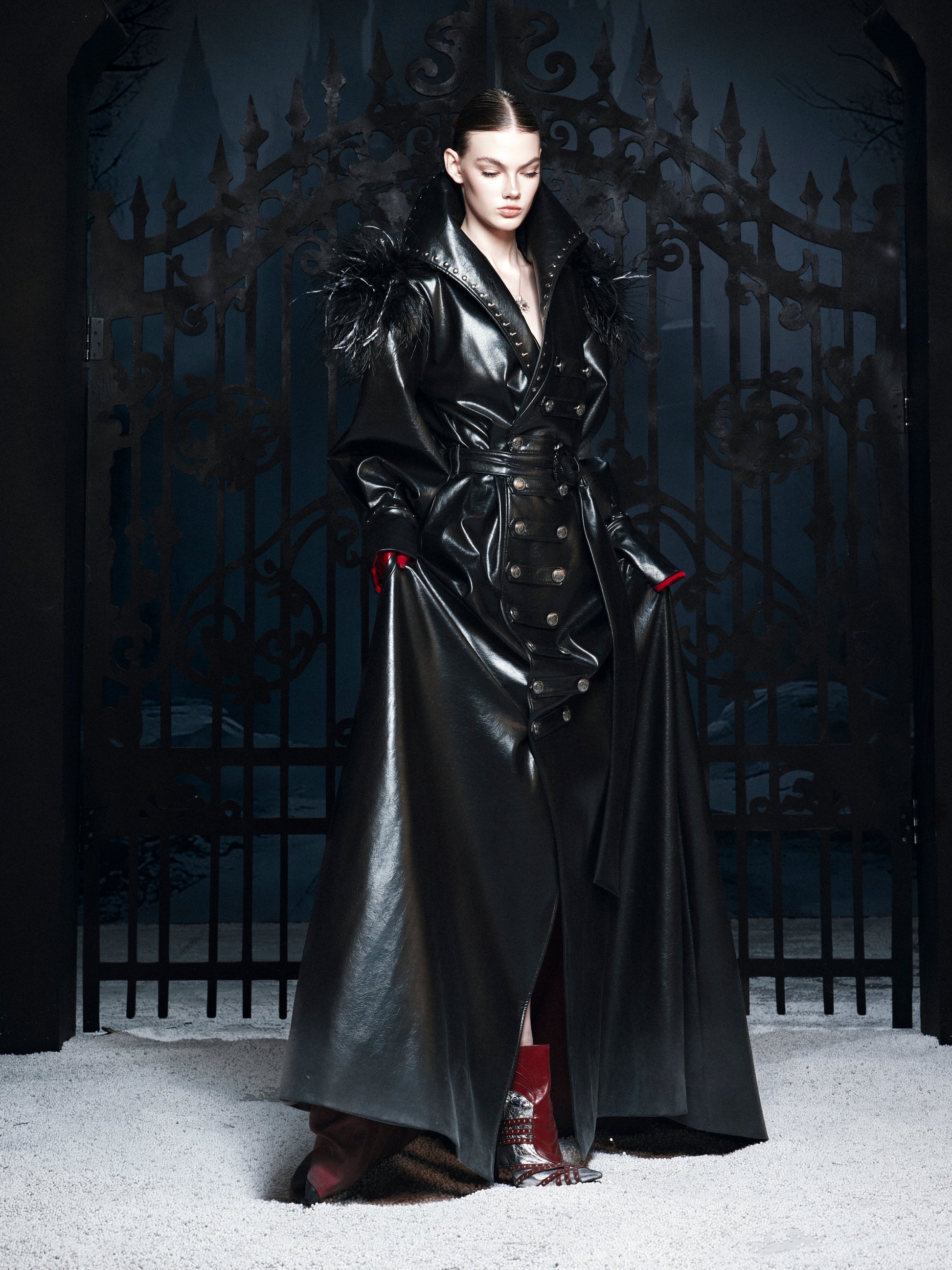 “DARK REQUIEM” Leather Trench Coat
