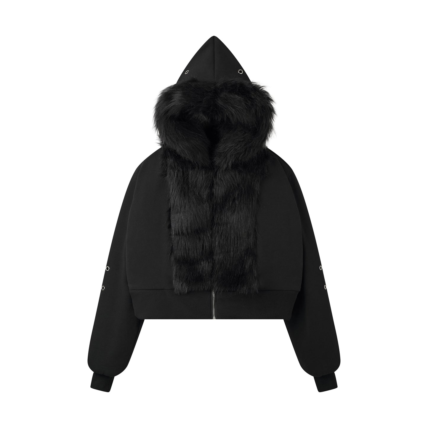 CZ FAUX FUR REVERSIBLE CROPPED JACKET ( BLACK )