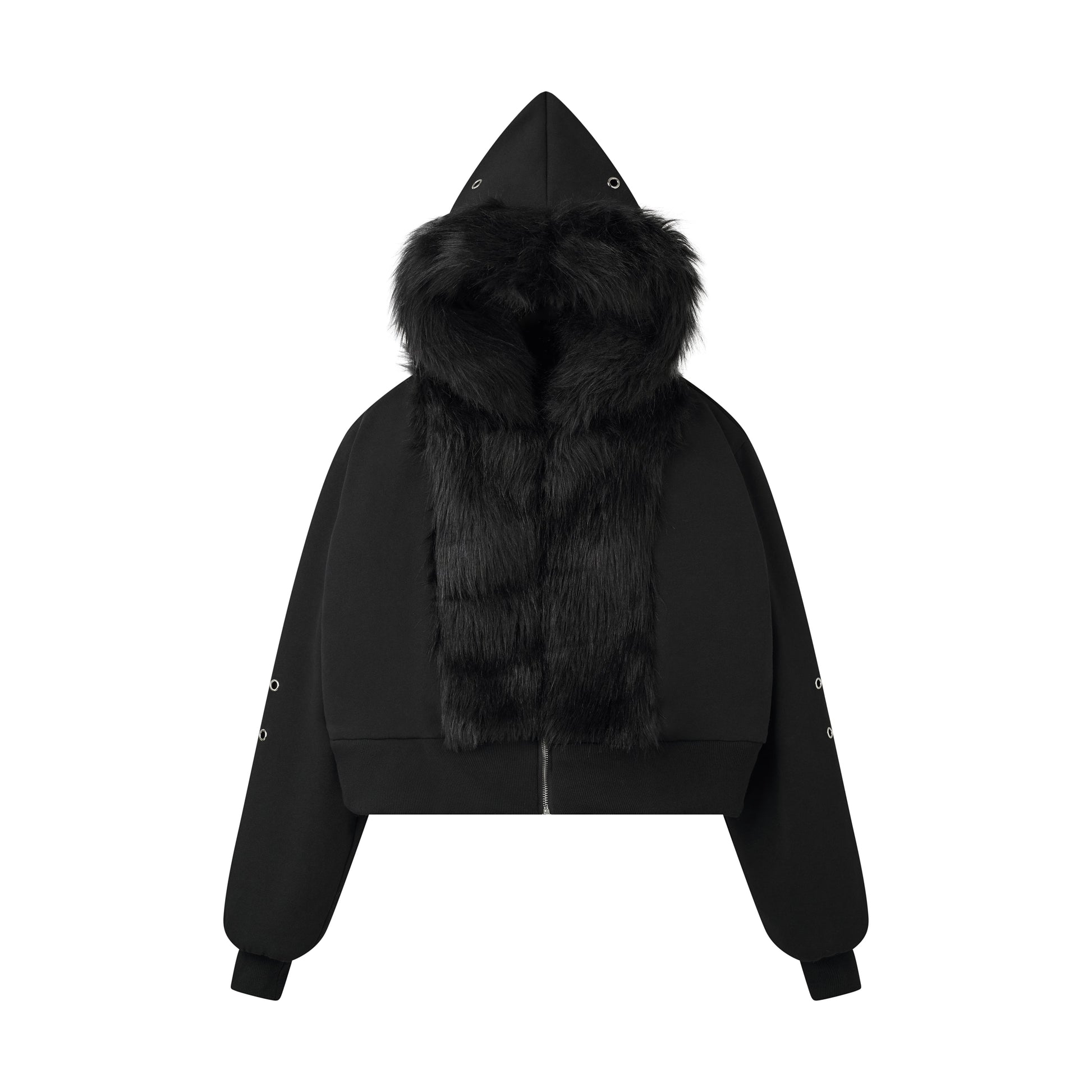CZ FAUX FUR REVERSIBLE CROPPED JACKET ( BLACK )