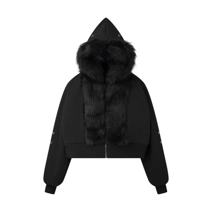 CZ FAUX FUR REVERSIBLE CROPPED JACKET ( BLACK )
