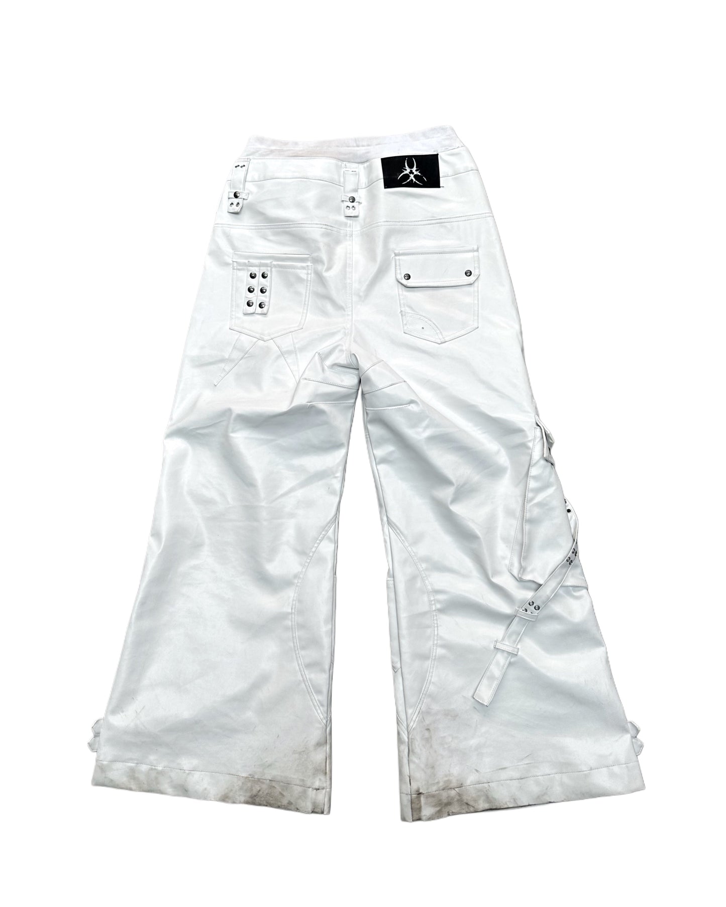 WHITE GHIDØRAH LEATHER CARGO PANTS