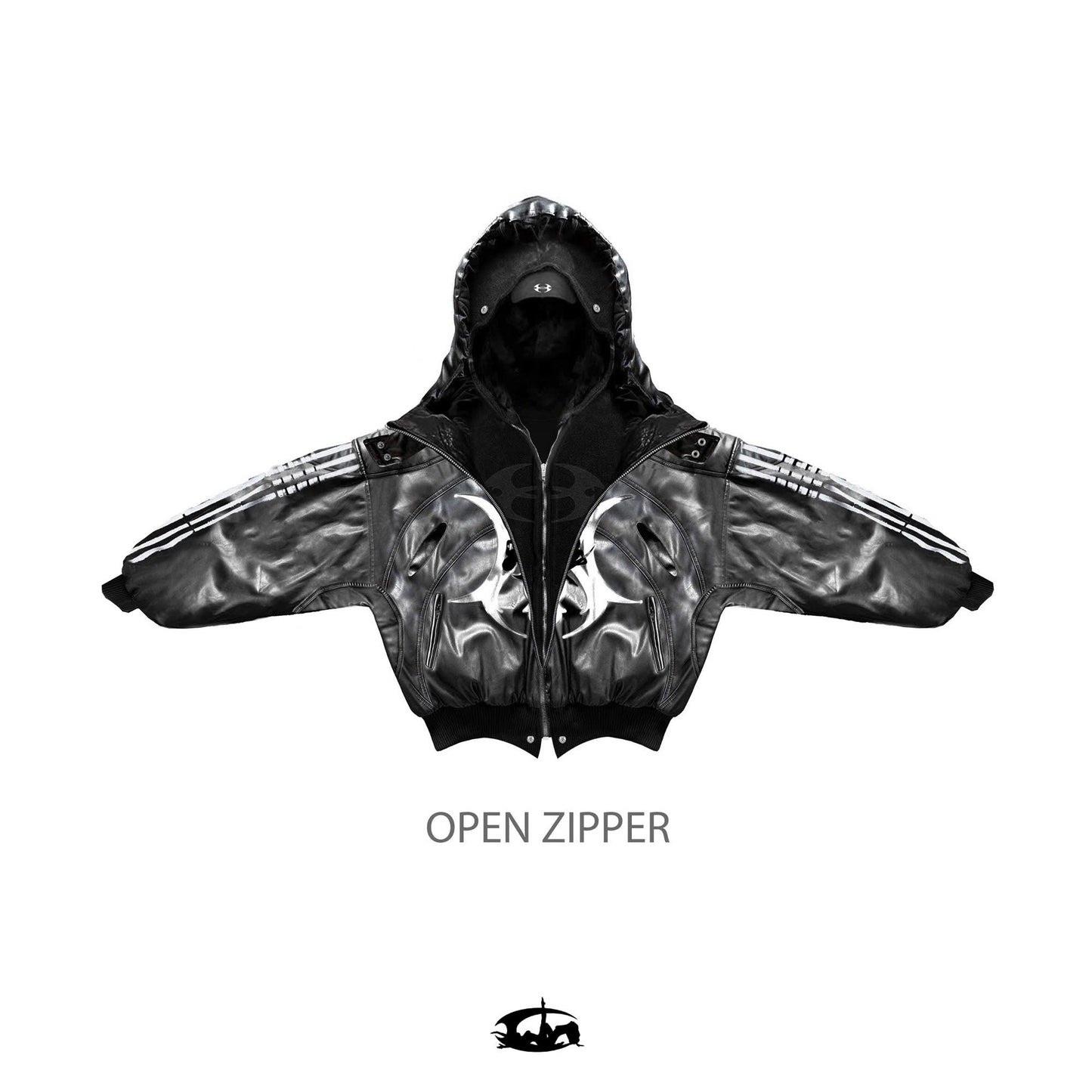 "BBY TECHBOI" 2 LAYER LEATHER SHELL HOODED JACKET