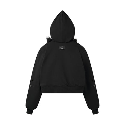 CZ FAUX FUR REVERSIBLE CROPPED JACKET ( BLACK )