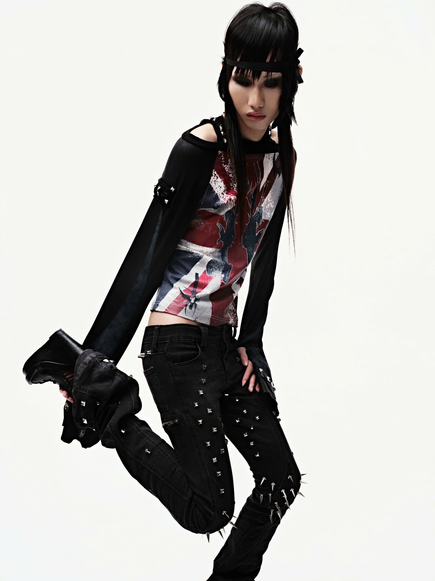 CZ SPIKE STUDDED SKINNY BLACK JEANS