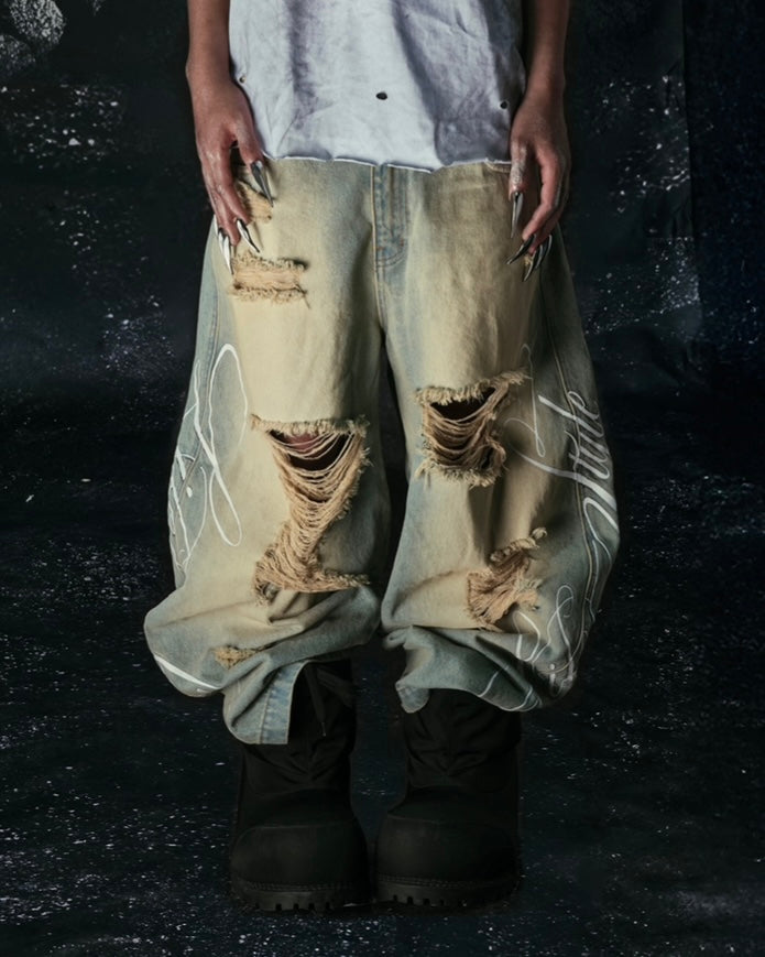 "LIFESTYLE" VINTAGE WAXED BAGGY JEANS