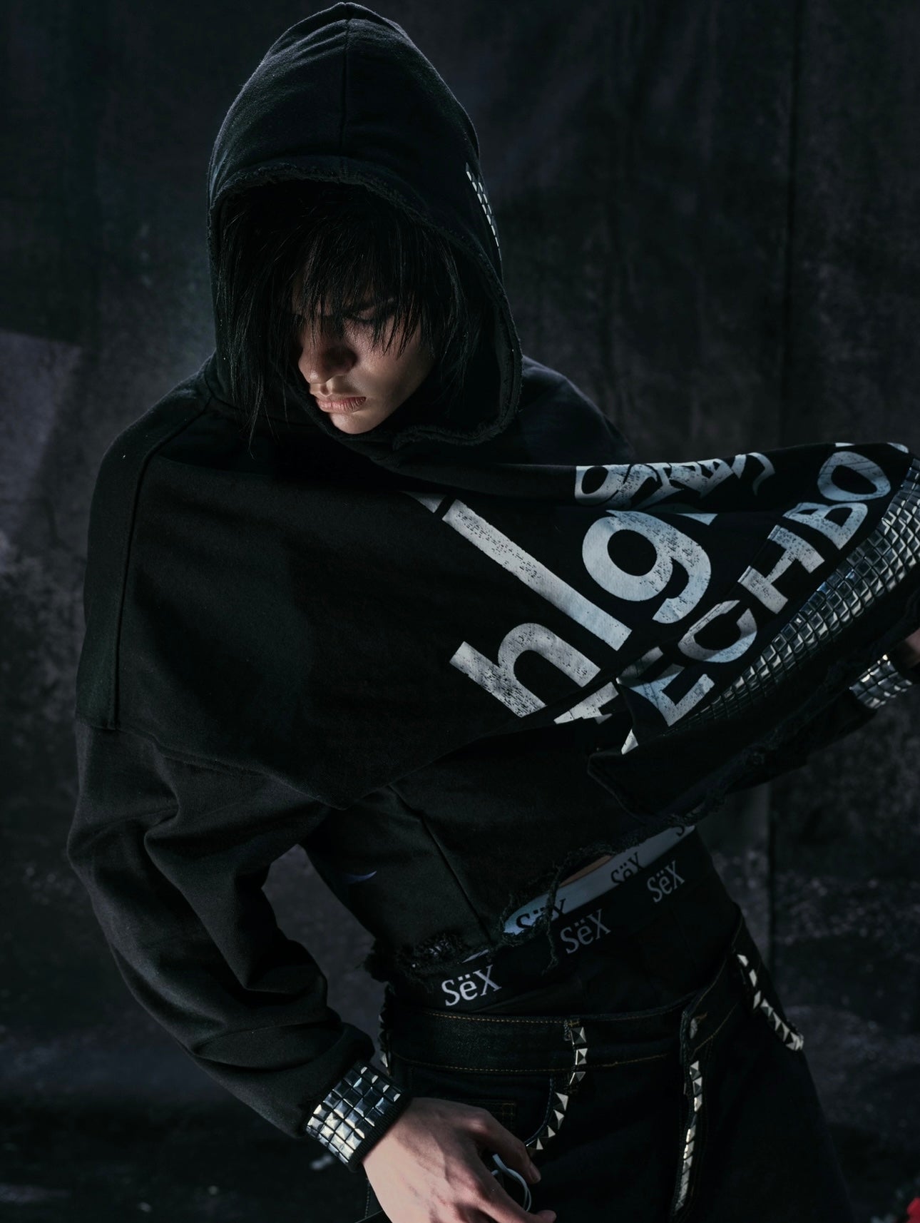 "TECH B0Y" STUDDED HOODIE