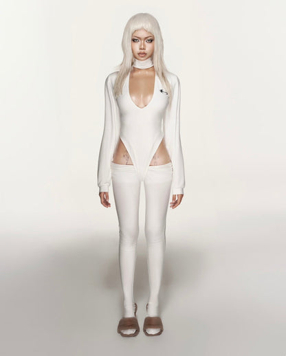 “Sculpted White Cyber Cut-Out Pants”