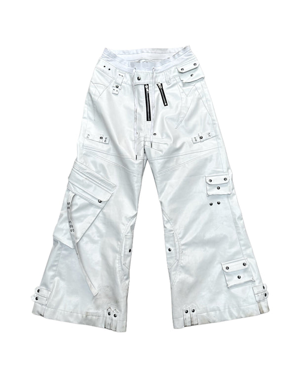 WHITE GHIDØRAH LEATHER CARGO PANTS