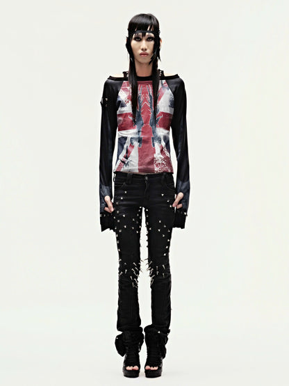 CZ SPIKE STUDDED SKINNY BLACK JEANS