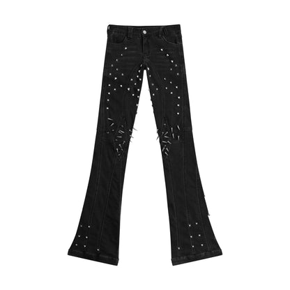 CZ SPIKE STUDDED SKINNY BLACK JEANS