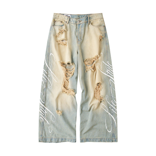 "LIFESTYLE" VINTAGE WAXED BAGGY JEANS