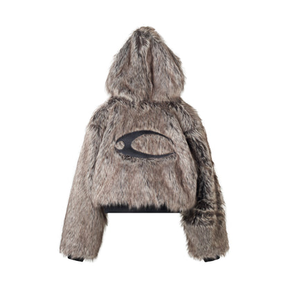 CZ FAUX FUR REVERSIBLE CROPPED JACKET ( BEIGE )