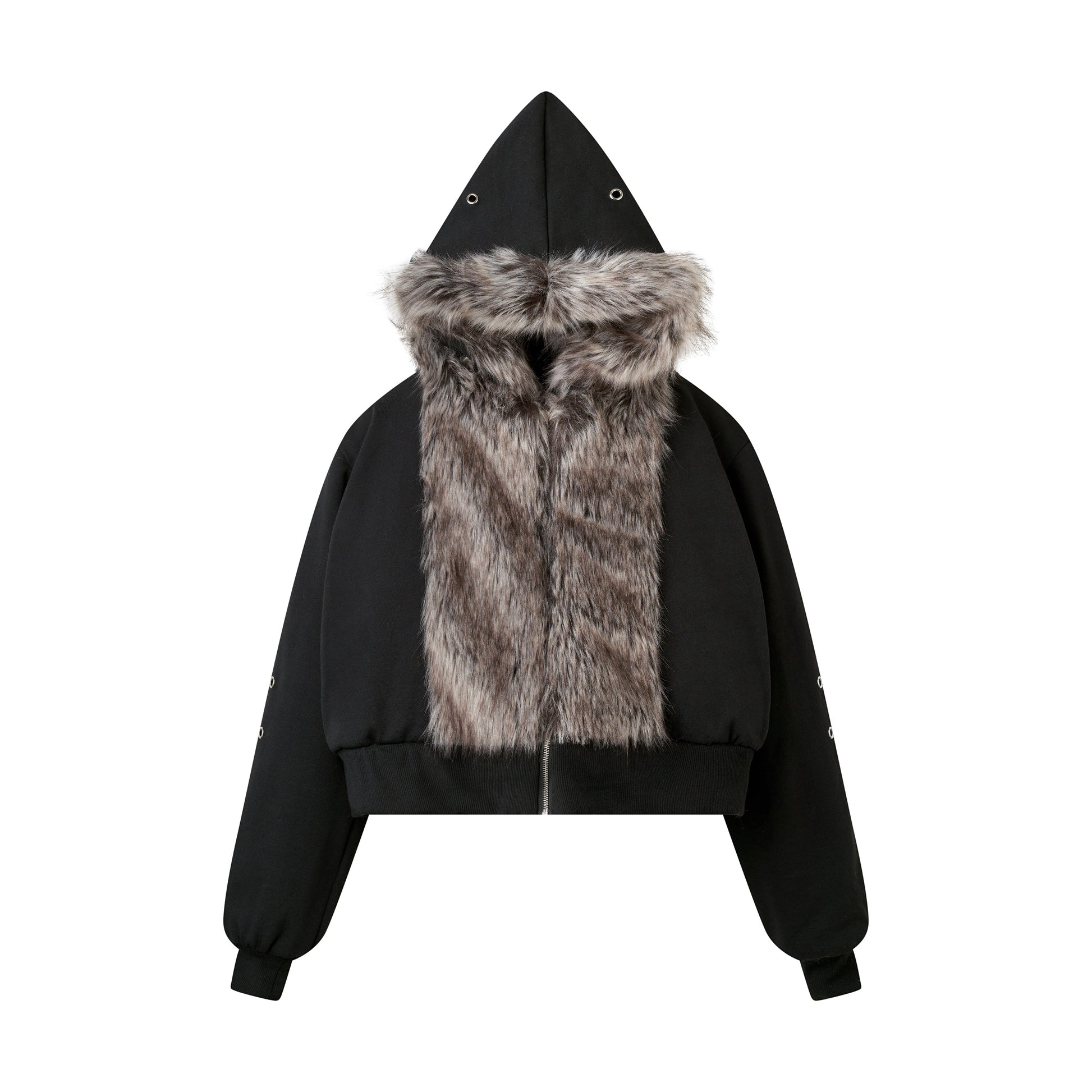 CZ FAUX FUR REVERSIBLE CROPPED JACKET ( BEIGE )