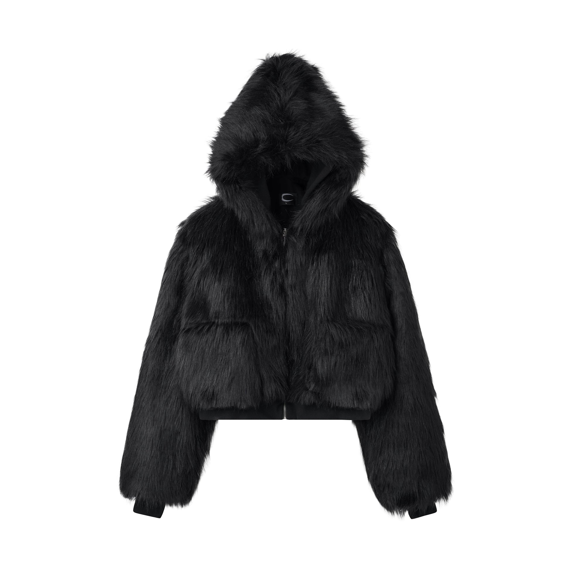 CZ FAUX FUR REVERSIBLE CROPPED JACKET ( BLACK )