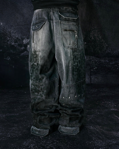 "25 LEOPARD" WAXED GREY BAGGY JEANS