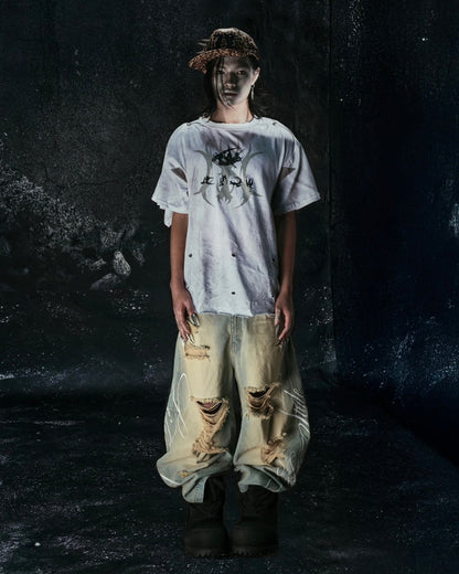 "CHAOS GIRL" WHITE WAXED T SHIRT