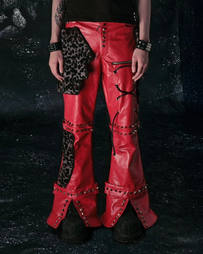 "FLAWLESS" LEOPARD MIX RED LEATHER SKINNY FLARED