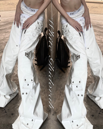 WHITE GHIDØRAH LEATHER CARGO PANTS