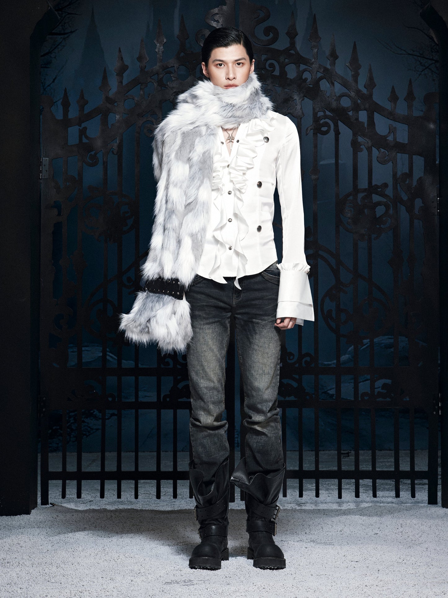 SL OVERSIZED GREY MIXED SCARF