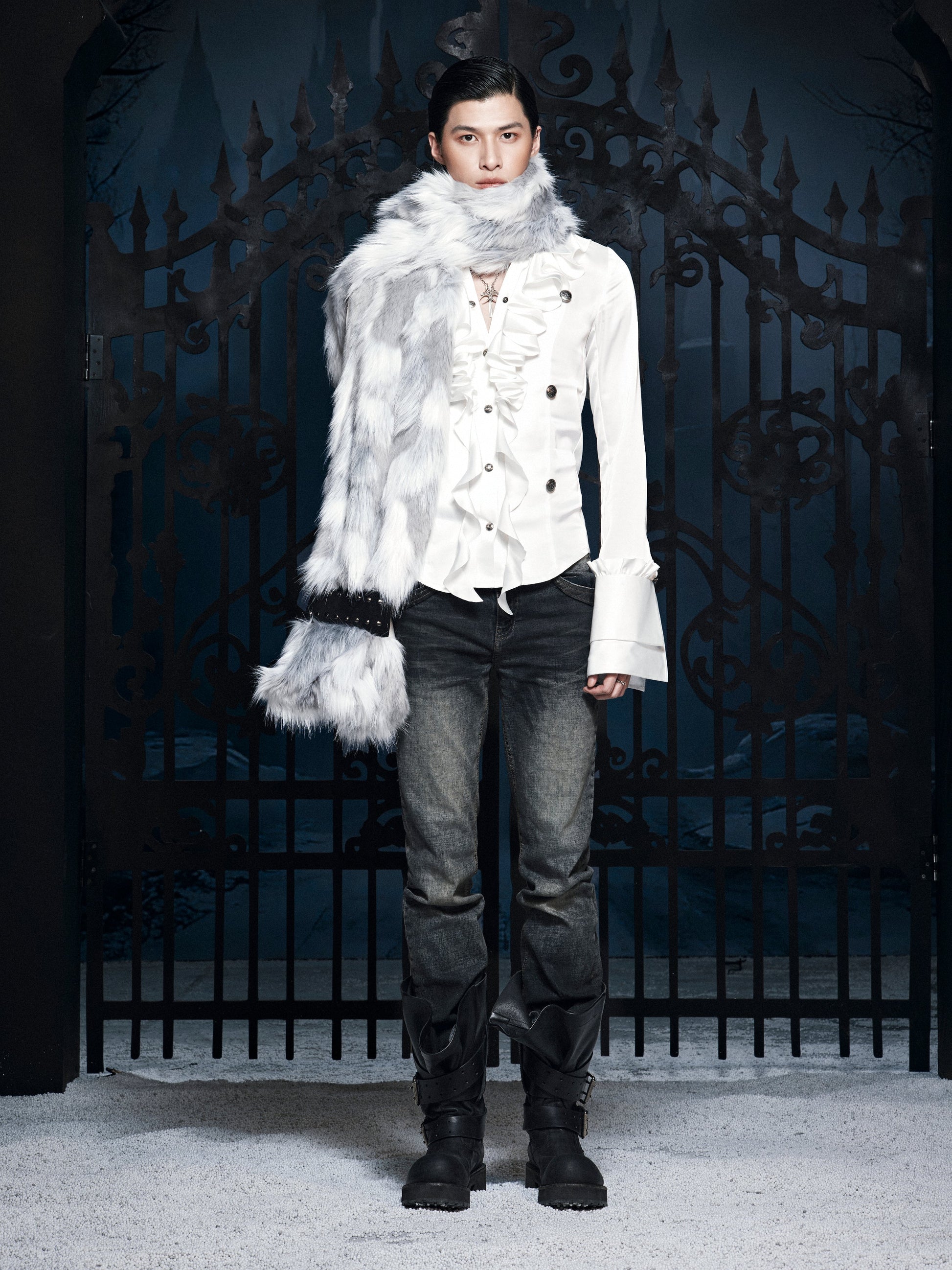 SL OVERSIZED GREY MIXED SCARF