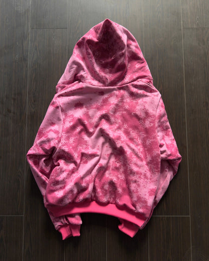 PINK GLAMOUR STUDDED 2SIDES HOODZIP