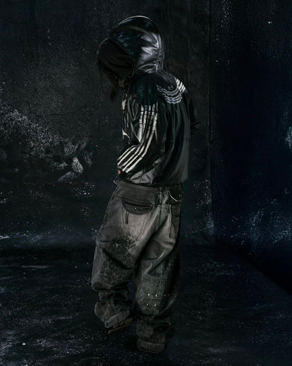 "25 LEOPARD" WAXED GREY BAGGY JEANS