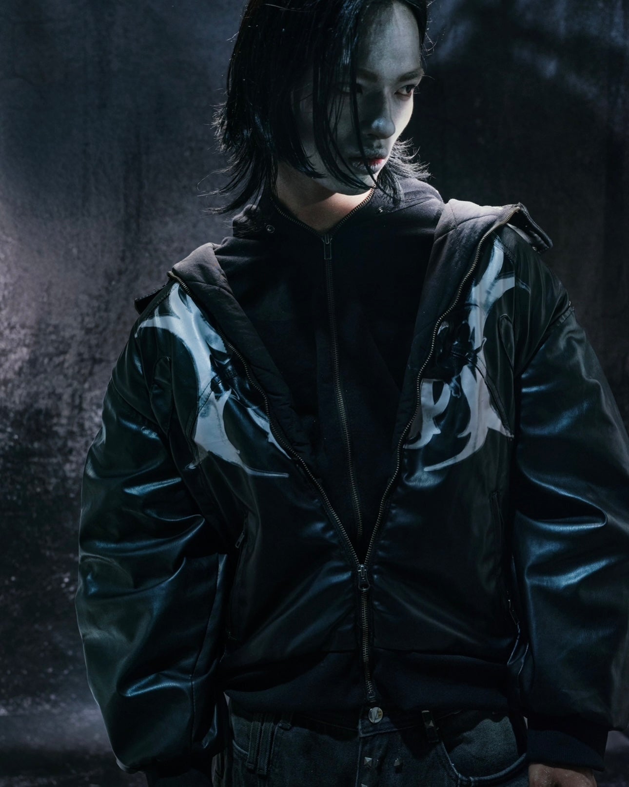 "BBY TECHBOI" 2 LAYER LEATHER SHELL HOODED JACKET