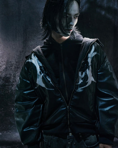 "BBY TECHBOI" 2 LAYER LEATHER SHELL HOODED JACKET