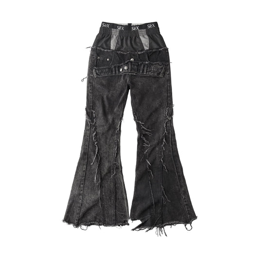 COZY25 TRIPPLE LAYER WAXED FLARED JEANS