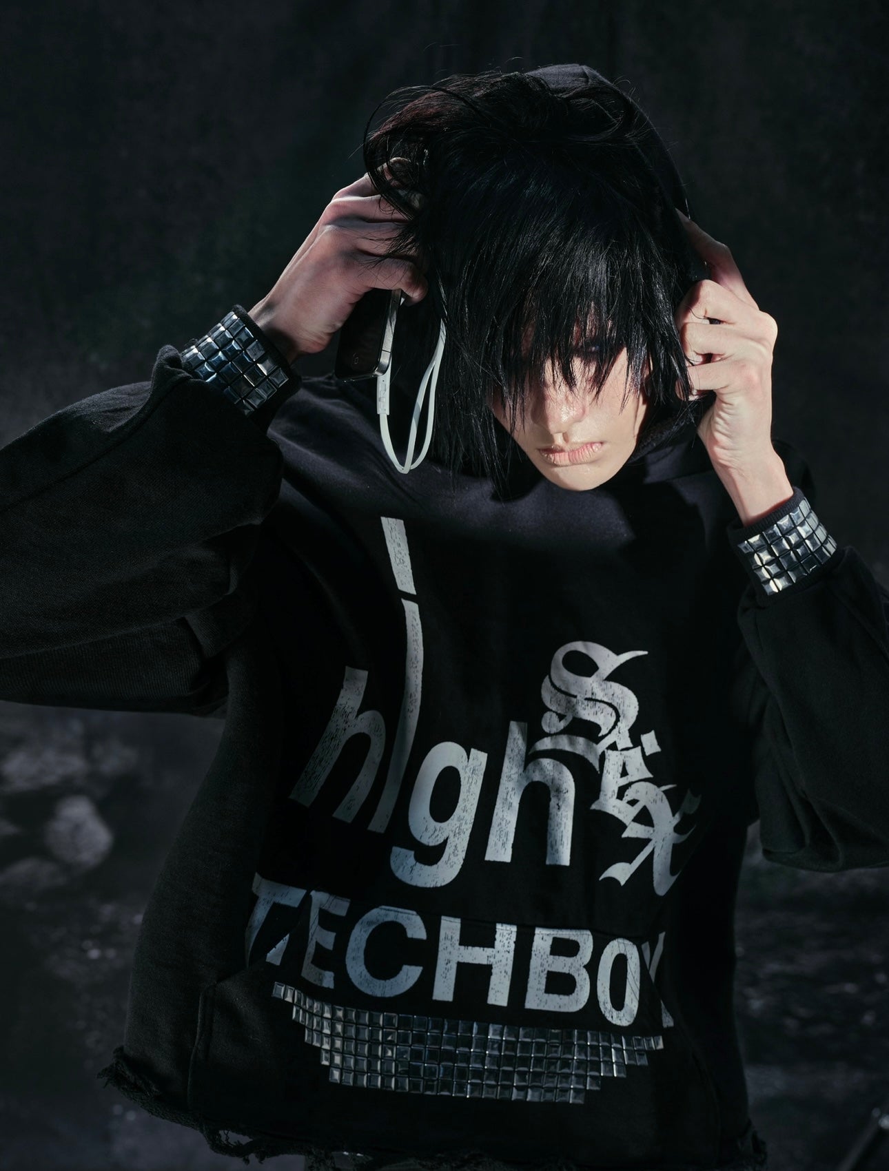 "TECH B0Y" STUDDED HOODIE