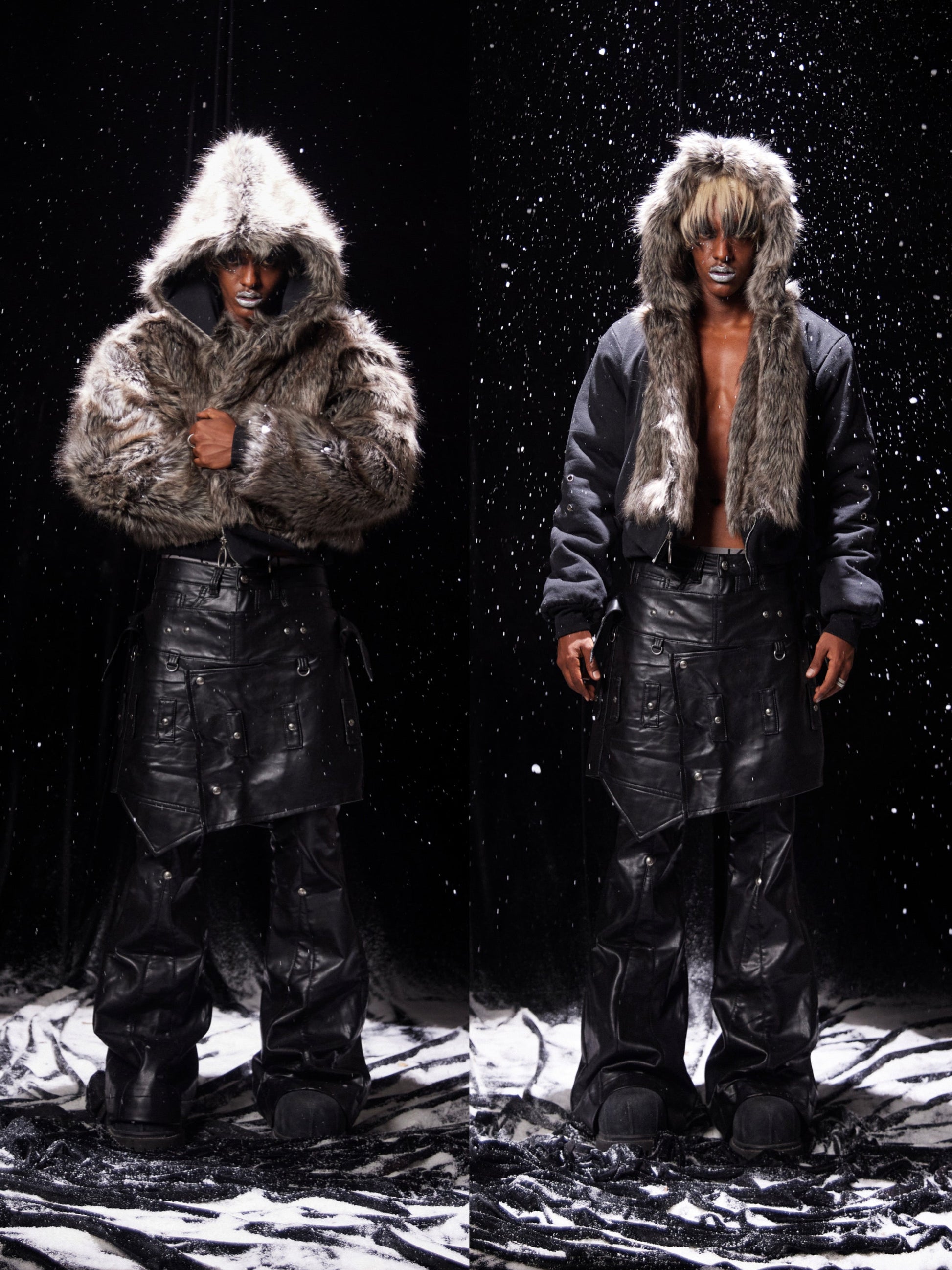 CZ FAUX FUR REVERSIBLE CROPPED JACKET ( BEIGE )