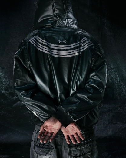"BBY TECHBOI" 2 LAYER LEATHER SHELL HOODED JACKET
