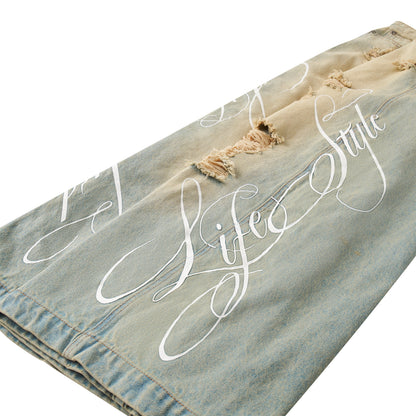 "LIFESTYLE" VINTAGE WAXED BAGGY JEANS
