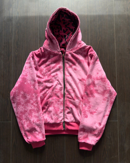PINK GLAMOUR STUDDED 2SIDES HOODZIP