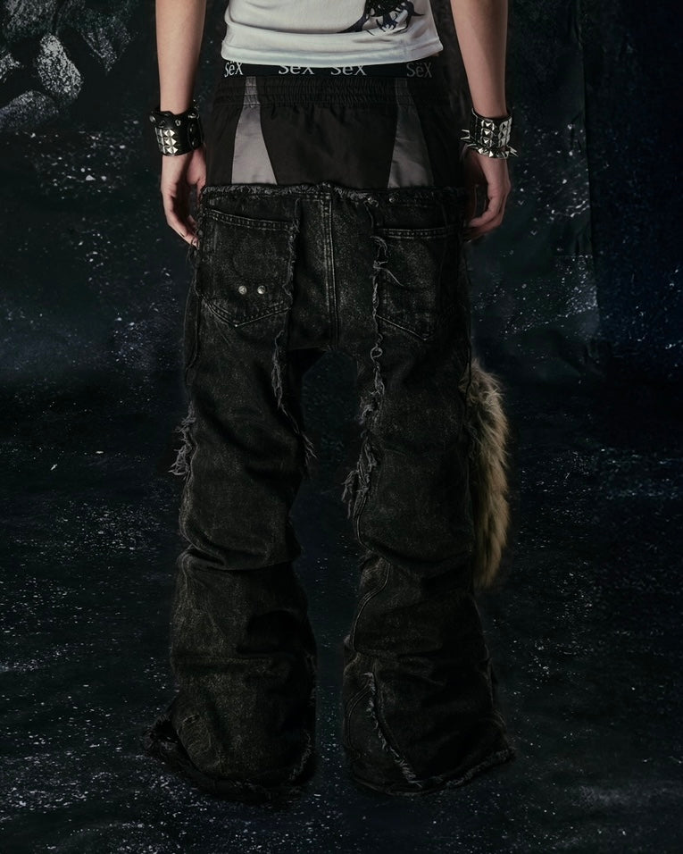 COZY25 TRIPPLE LAYER WAXED FLARED JEANS