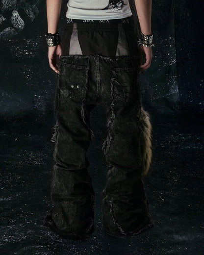 COZY25 TRIPPLE LAYER WAXED FLARED JEANS