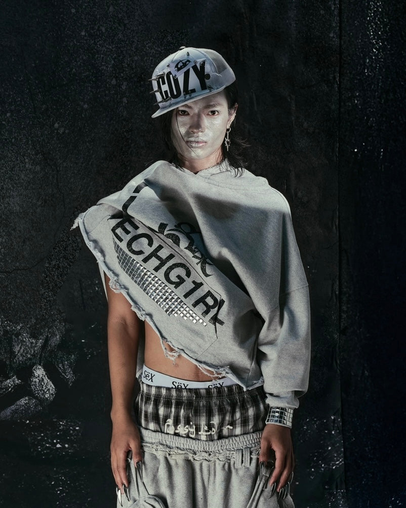 "TECH G1RL" STUDDED HOODIE