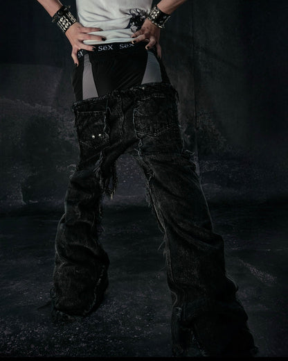 COZY25 TRIPPLE LAYER WAXED FLARED JEANS