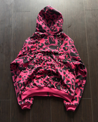 PINK GLAMOUR STUDDED 2SIDES HOODZIP