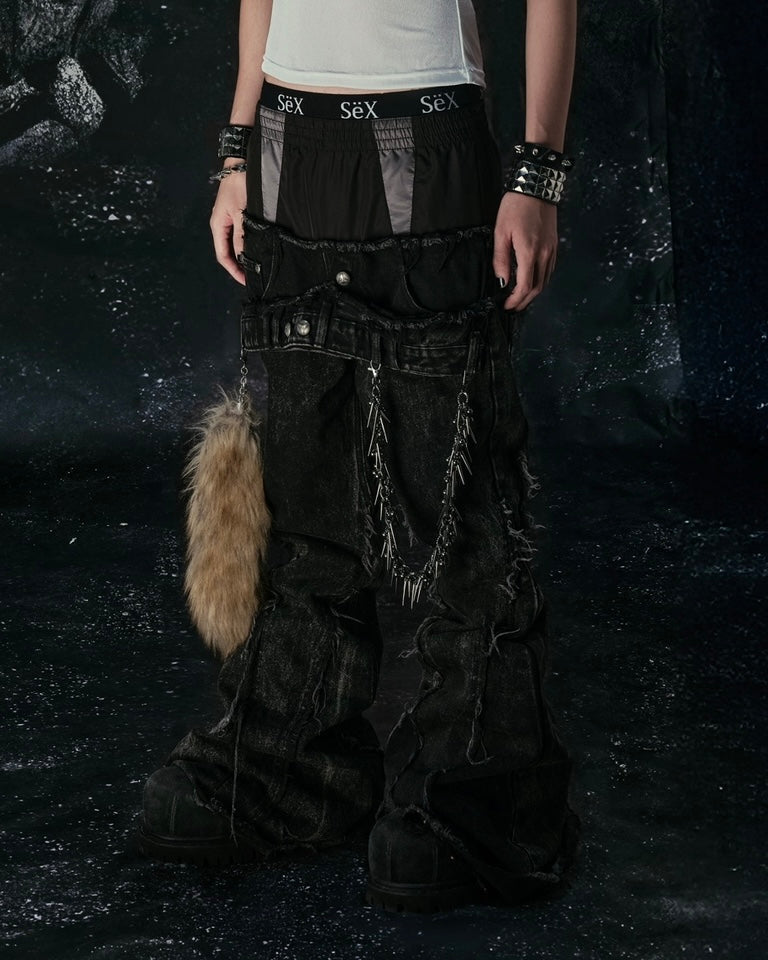COZY25 TRIPPLE LAYER WAXED FLARED JEANS
