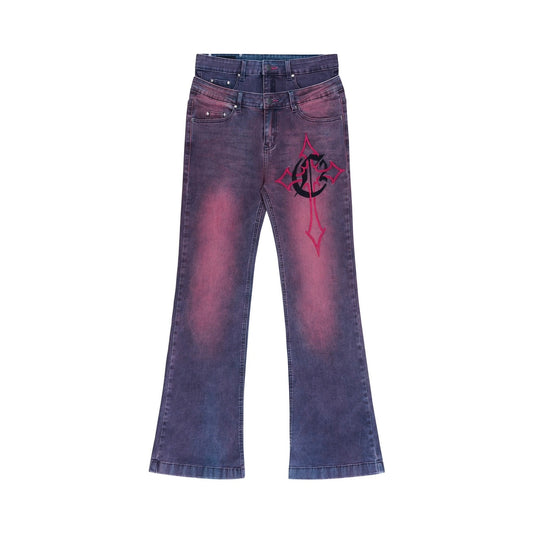 DOUBLE C CROSS PINK FLARE JEANS ( COZY X CH2)