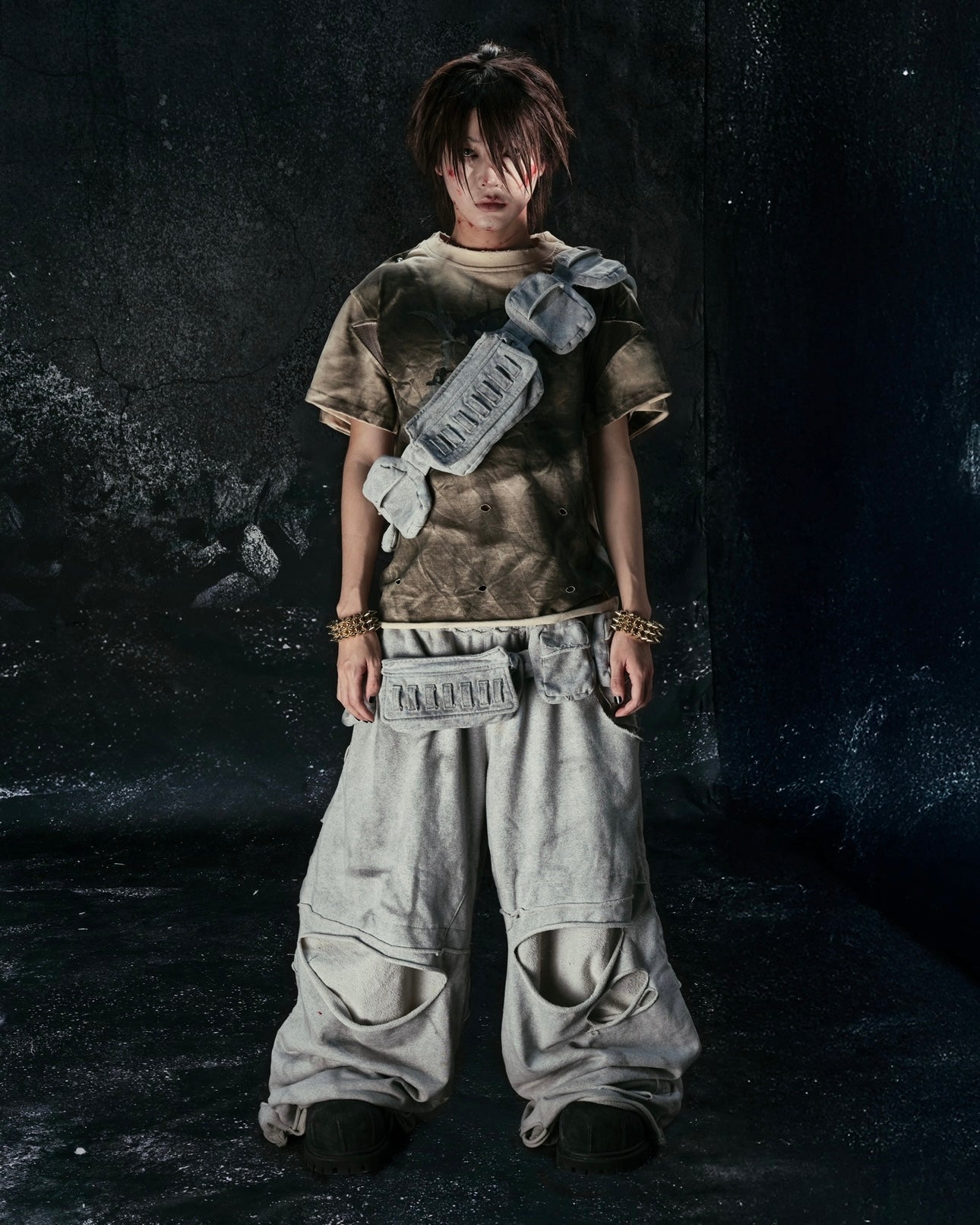 "CHAOS GIRL" WAXED BROWN T SHIRT