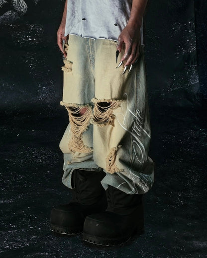 "LIFESTYLE" VINTAGE WAXED BAGGY JEANS