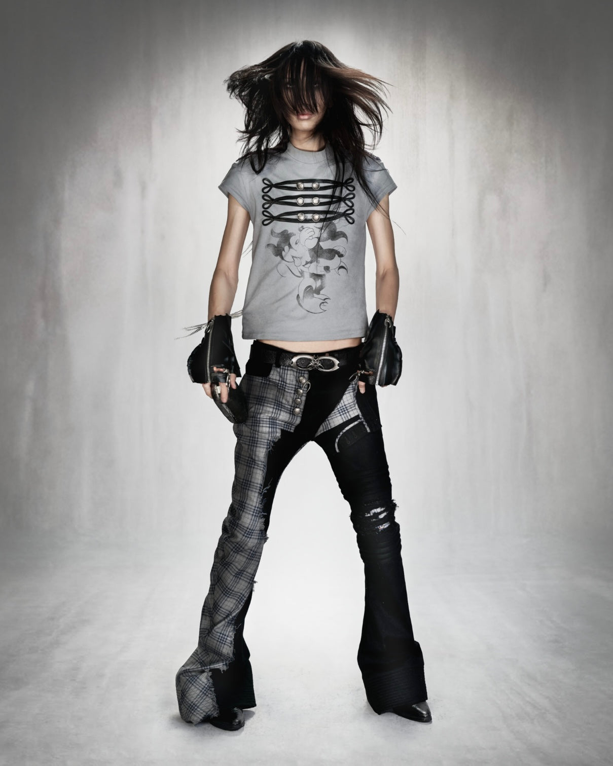 MDC CS TARTAN FLARED JEANS